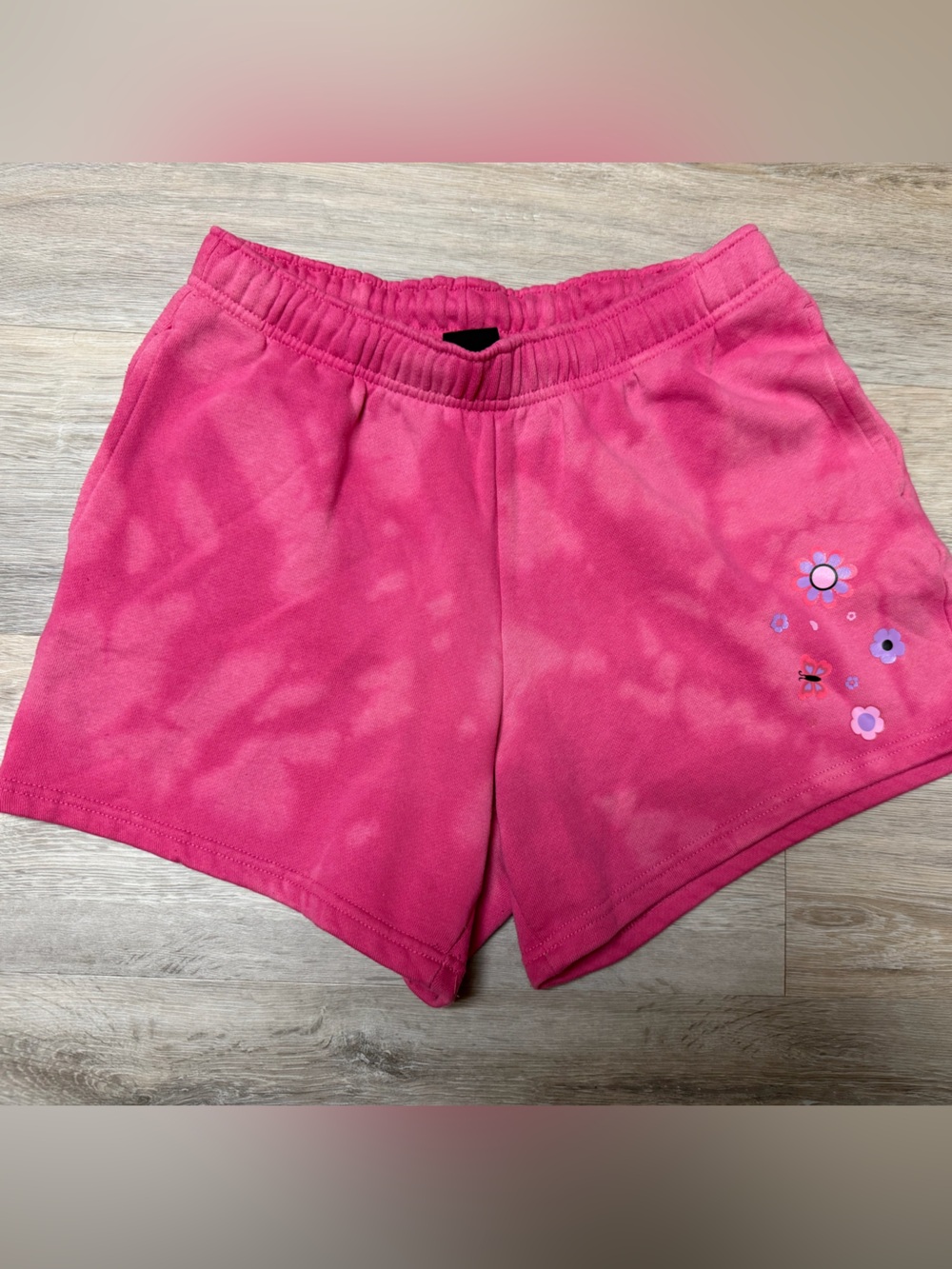 PacSun Women's Hot Pink Tye Dye Small Floral Appliqué Athletic Shorts